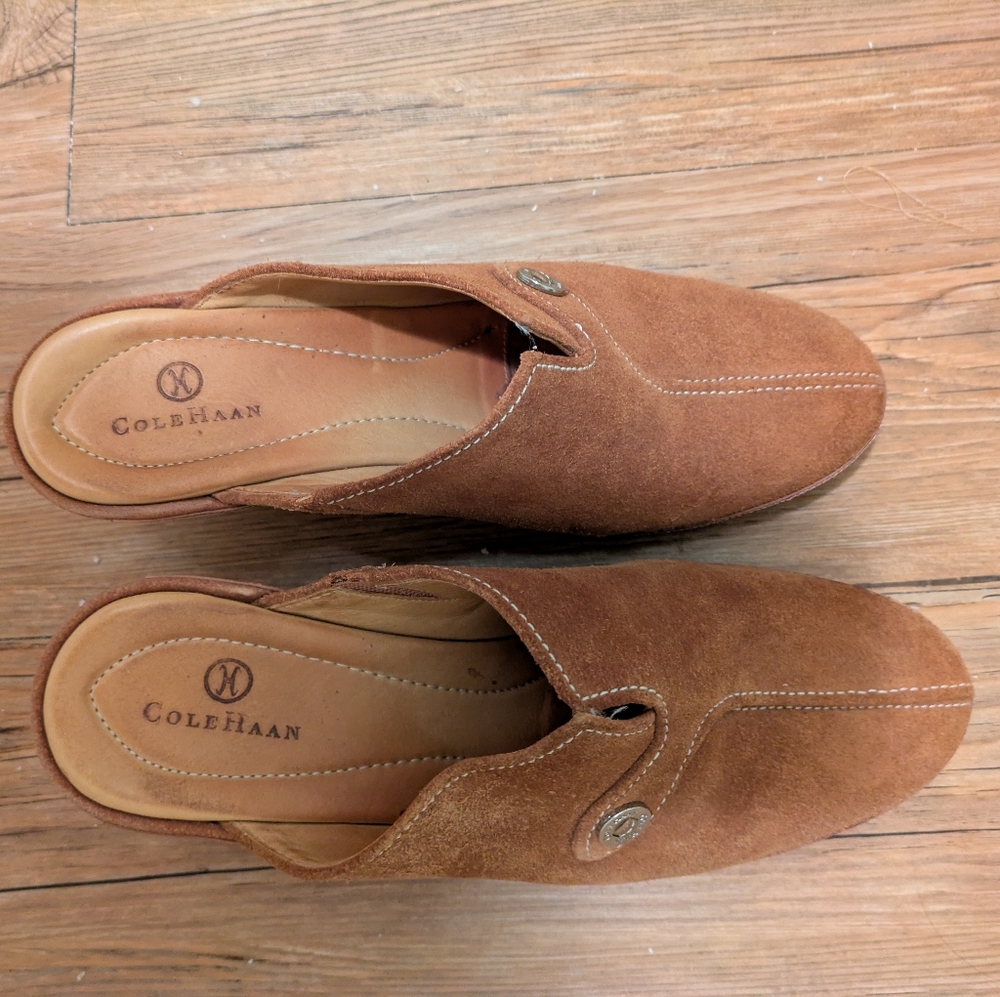 Cole Haan Brown Leather Suede Clogs Size 8.5B In Good Condition